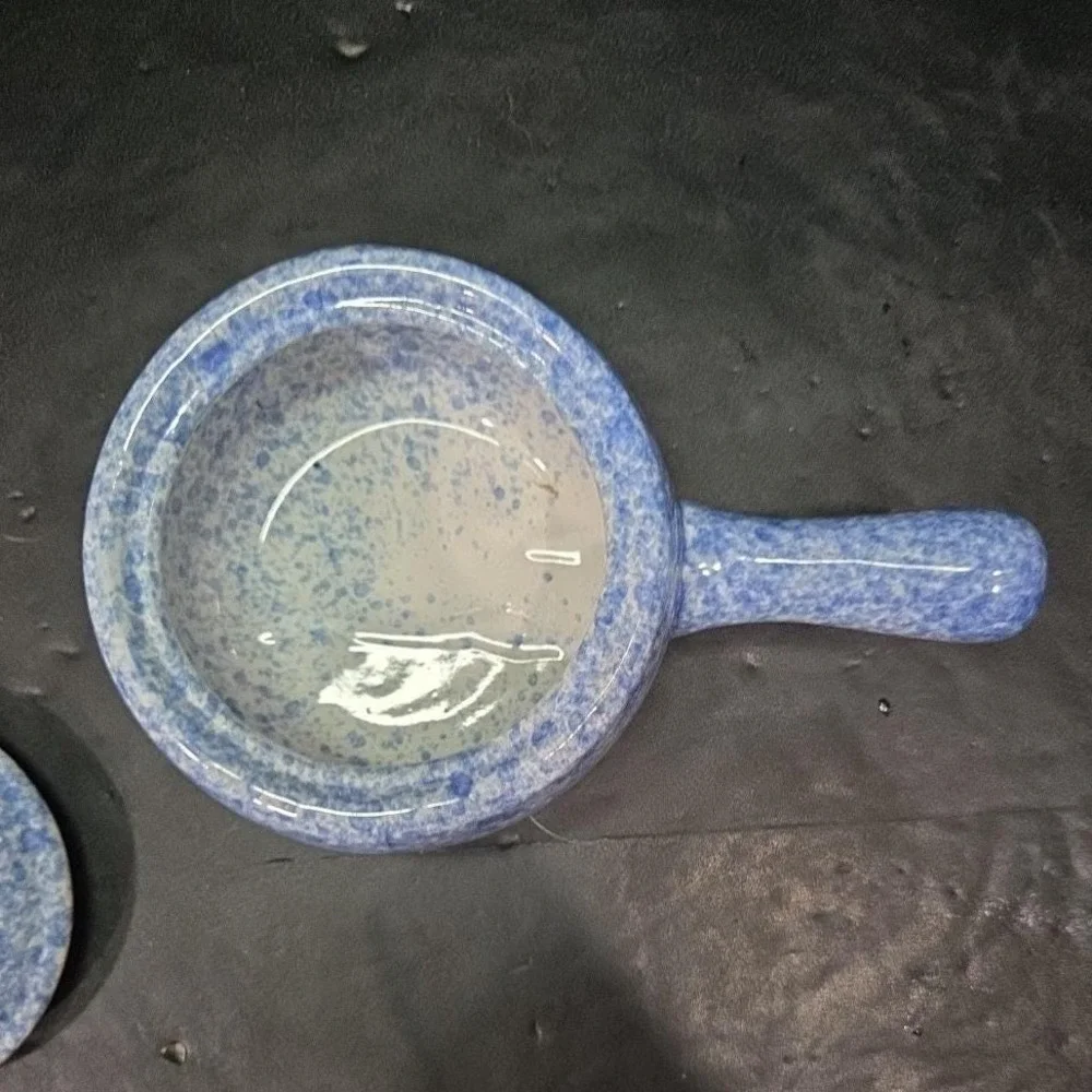 Stoneware Individual‎ Serving Soup Tureen, Blue Speckled Spongeware Crock Pot